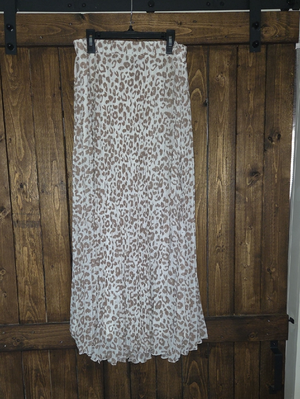 WD.NY White and Taupe Leopard Pleated Maxi Skirt